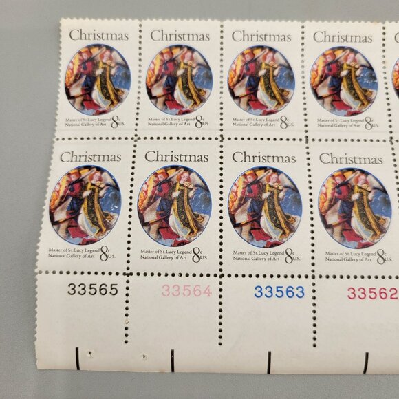 1970s USPS Christmas Master of St Lucy Legend Pane of 12 8 Cent Stamps - Picture 2 of 4